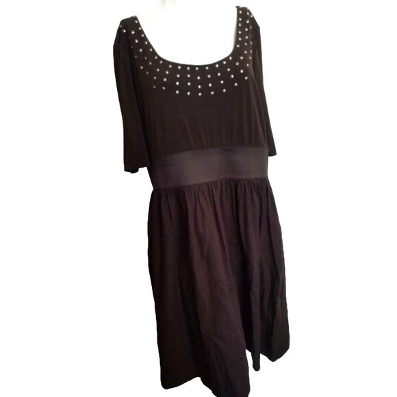 Signature by Robbie Bee Dress Brown Studded Babydoll Sz 16 (XL) Knee Length - Picture 1 of 8